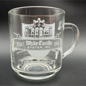 Vintage White Castle 70th Anniversary Glass Mug 1921-1991 Luminarc France Clear